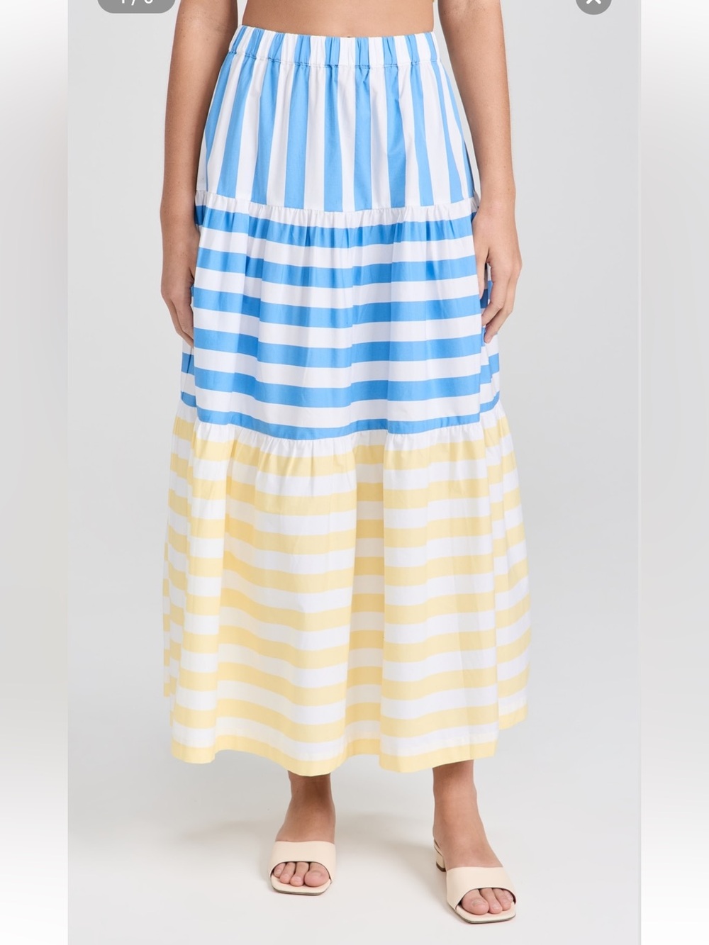 STAUD Idalino tiered striped midi skirt  large/L